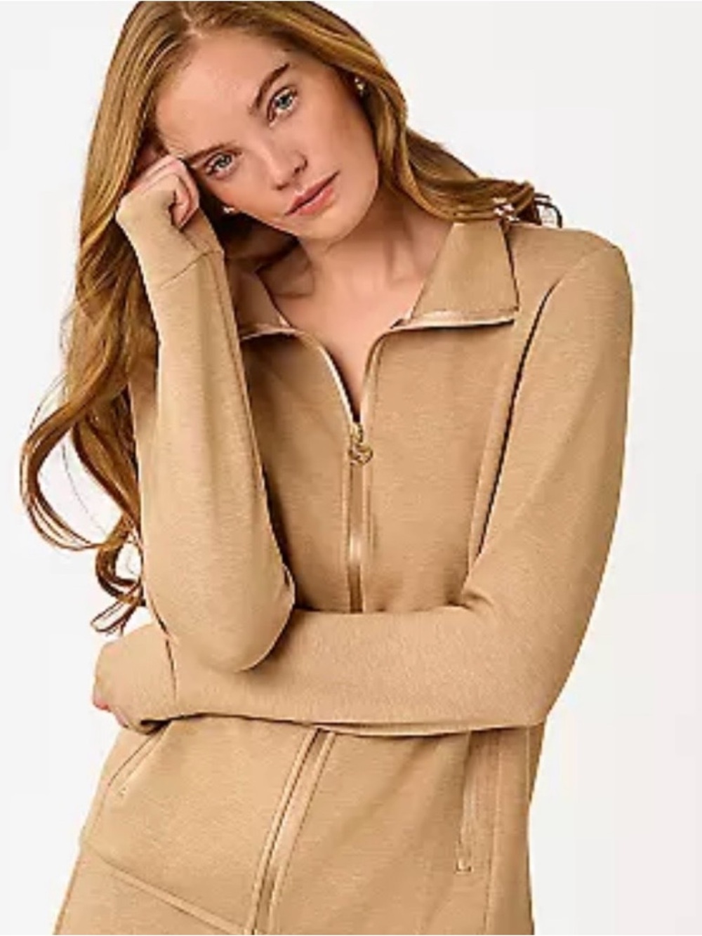 Lilly Pulitzer Zip-Front Knit Jacket in Camel